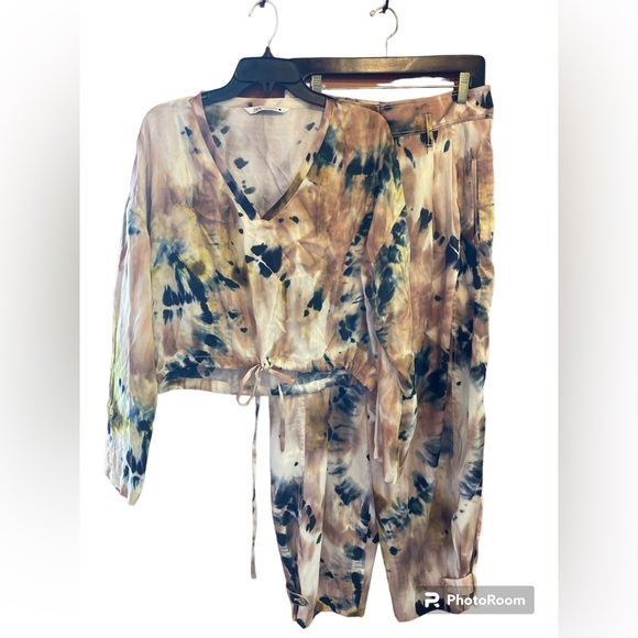 Zara Drawstring Tie Dye Blouse & Balloon Pants Set size M - Picture 3 of 10